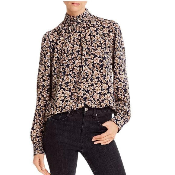 Rebecca Taylor La Vie Womens Giselle Mock Neck Floral Blouse Size Medium - Picture 5 of 9